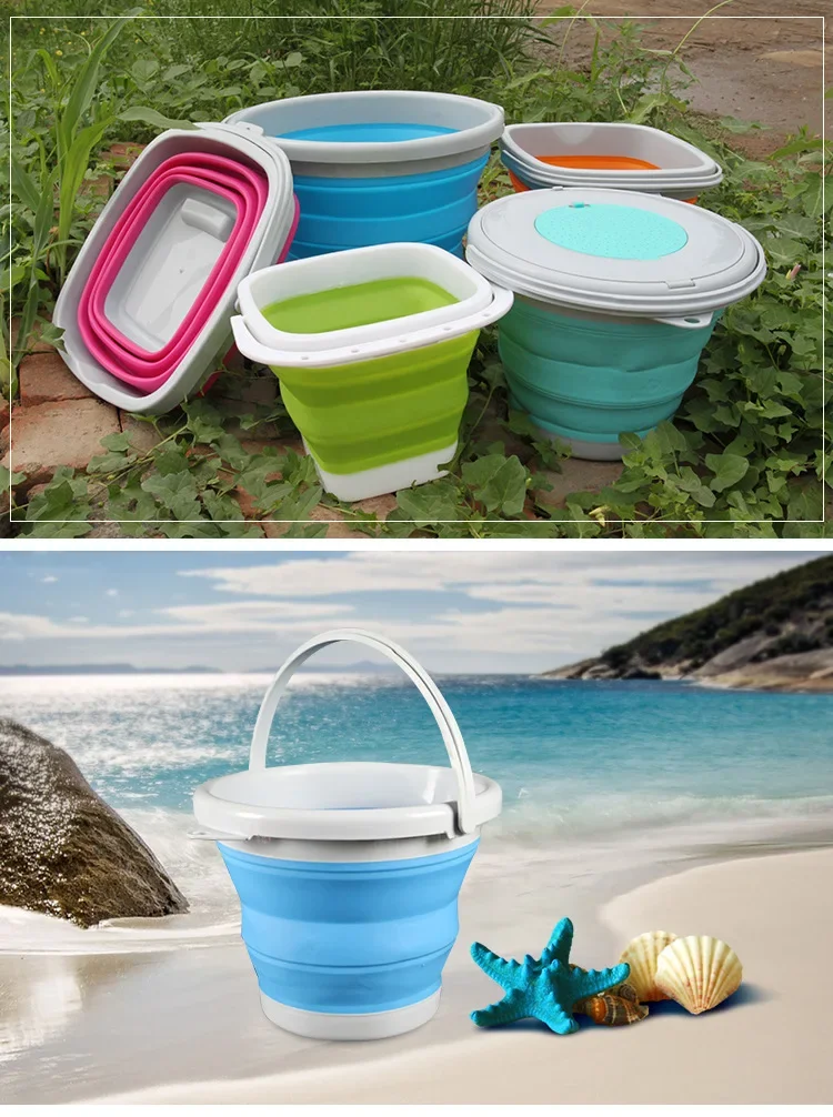 Fishing Folding Bucket 5L Thickened Model Silicone Car Portable Car Wash Bucket Multifunctional Outdoor Fishing Buckets Lid