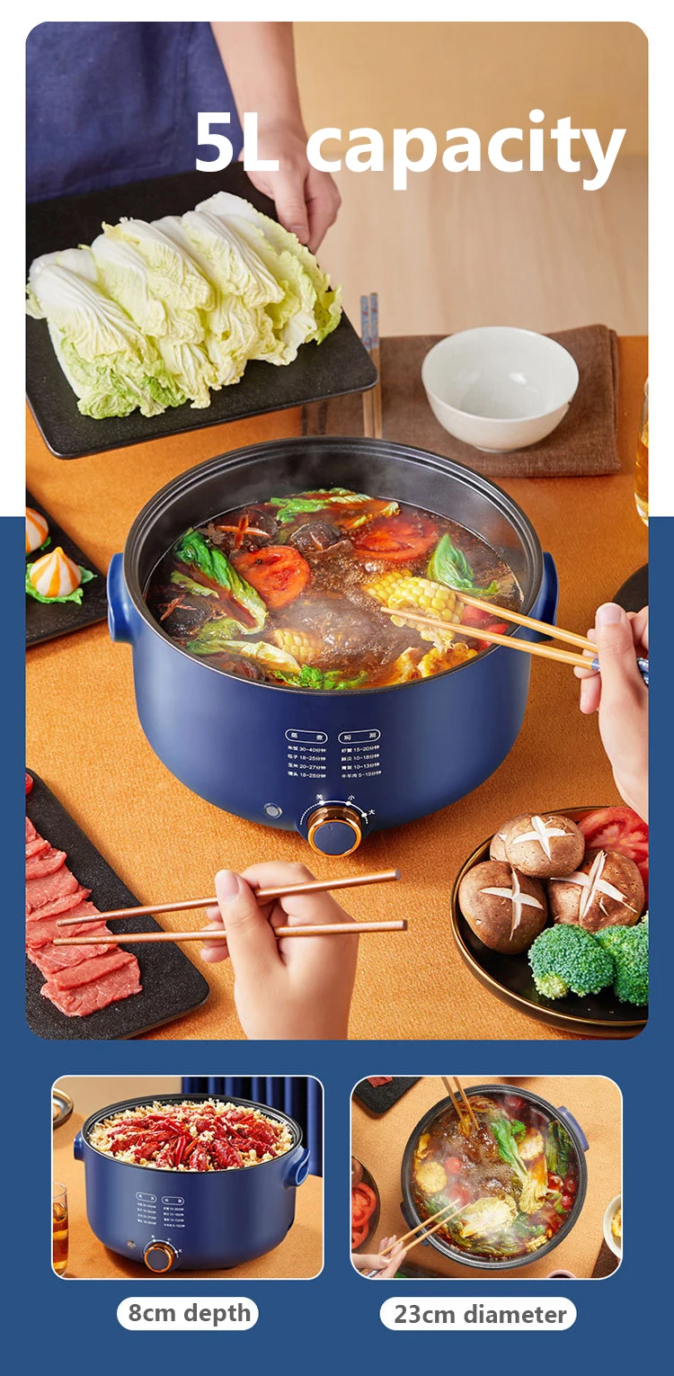 DMWD 5L Multifunctional Electric Cooker Hot pot Non-stick Multicooker 1.3KW Power Adjustable Dorm Stir-frying Pan Noodles boiler