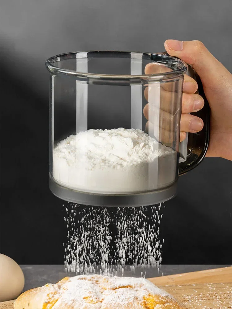 Kitchen Flour Sieve Handheld Semi-automatic Sugar Sifter Powder Shaker Handle Measuring Cup Making Tool Baking Kitchen Tools