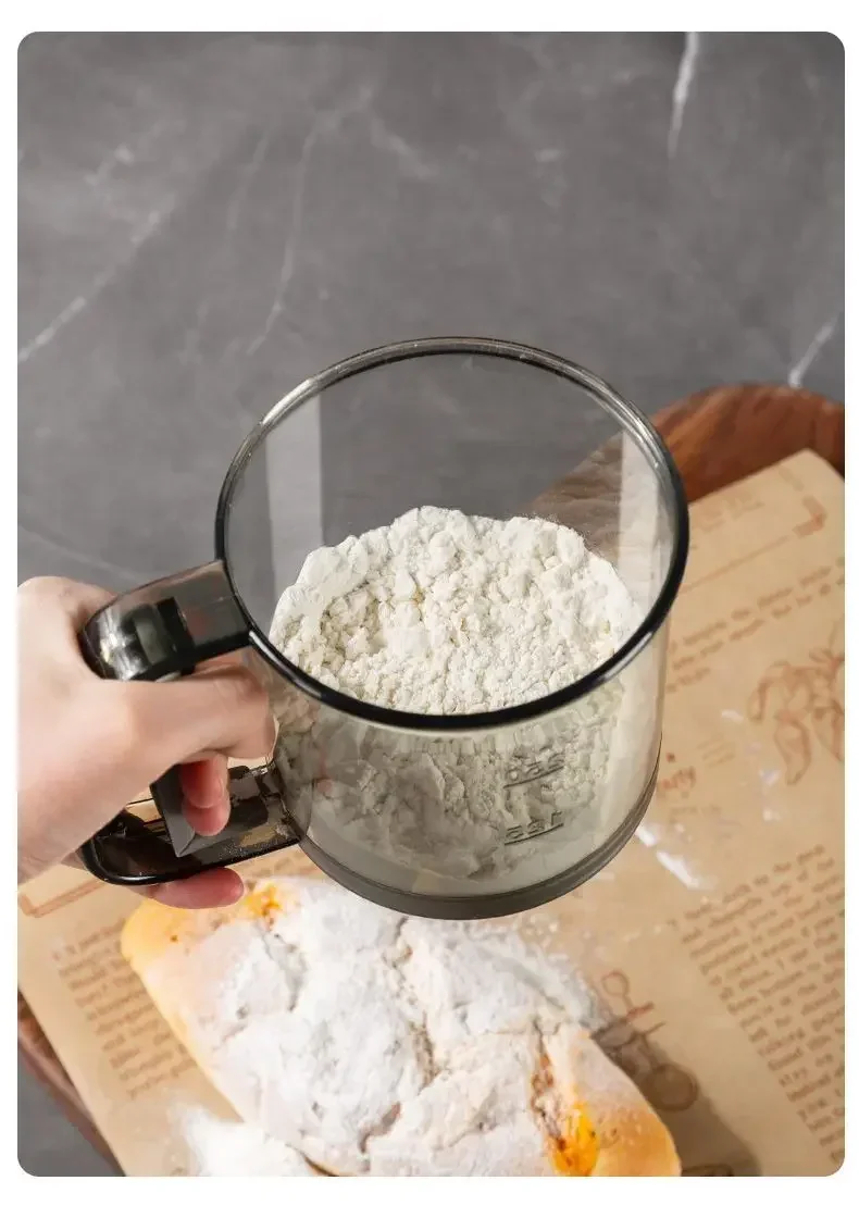 Kitchen Flour Sieve Handheld Semi-automatic Sugar Sifter Powder Shaker Handle Measuring Cup Making Tool Baking Kitchen Tools