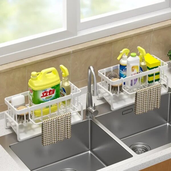Multifunctional Sponge Rack Drainer Kitchen Shelf Sink Rag Dishwashing Detergent Dishcloth Organiser Kitchen Storage Racks - Image 3