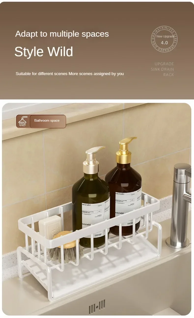 Multifunctional Sponge Rack Drainer Kitchen Shelf Sink Rag Dishwashing Detergent Dishcloth Organiser Kitchen Storage Racks