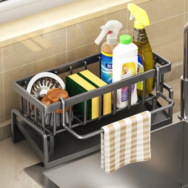 Multifunctional Sponge Rack Drainer Kitchen Shelf Sink Rag Dishwashing Detergent Dishcloth Organiser Kitchen Storage Racks - Image 2