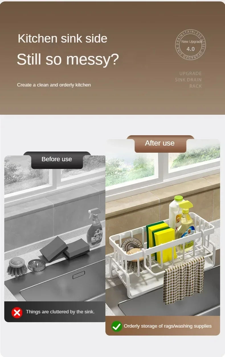 Multifunctional Sponge Rack Drainer Kitchen Shelf Sink Rag Dishwashing Detergent Dishcloth Organiser Kitchen Storage Racks