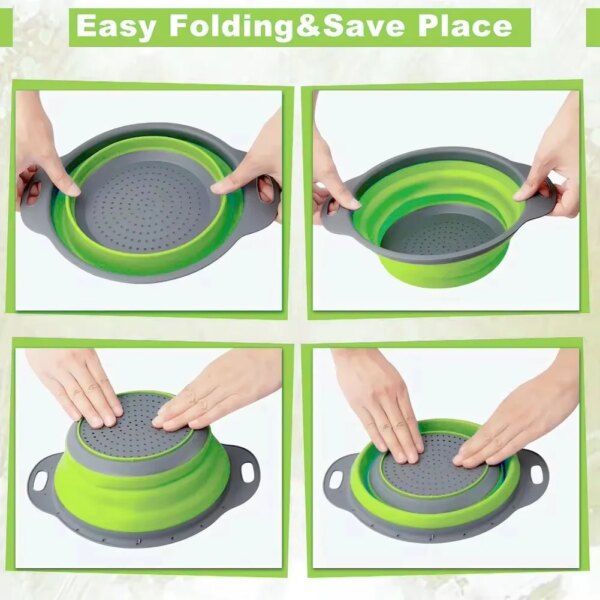 Silicone Folding Drain Basket Fruit Vegetable Washing Basket Foldable Strainer Colander Collapsible Drainer Kitchen Storage Tool - Image 5