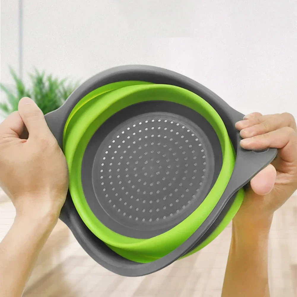 Silicone Folding Drain Basket Fruit Vegetable Washing Basket Foldable Strainer Colander Collapsible Drainer Kitchen Storage Tool