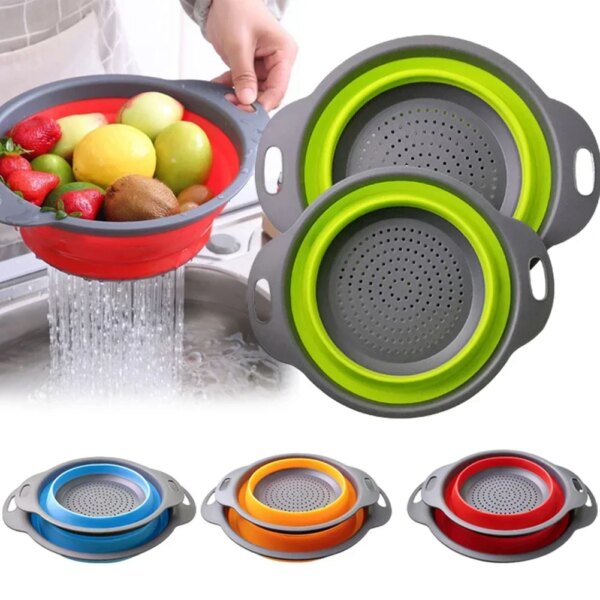 Silicone Folding Drain Basket Fruit Vegetable Washing Basket Foldable Strainer Colander Collapsible Drainer Kitchen Storage Tool - Image 2