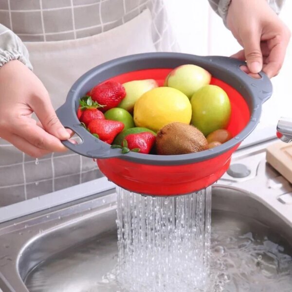 Silicone Folding Drain Basket Fruit Vegetable Washing Basket Foldable Strainer Colander Collapsible Drainer Kitchen Storage Tool - Image 4