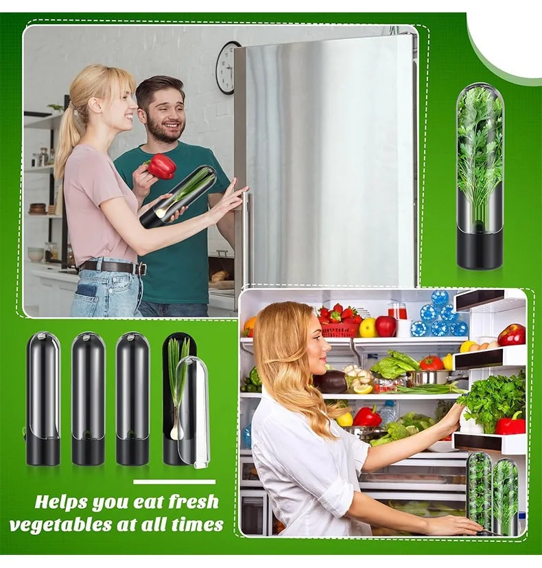 Vegetables Fresh Preservation Bottle Herb Saver Storage Container Vanilla Fresh Herb Keeper for Refrigerator Kitchen Gadgets