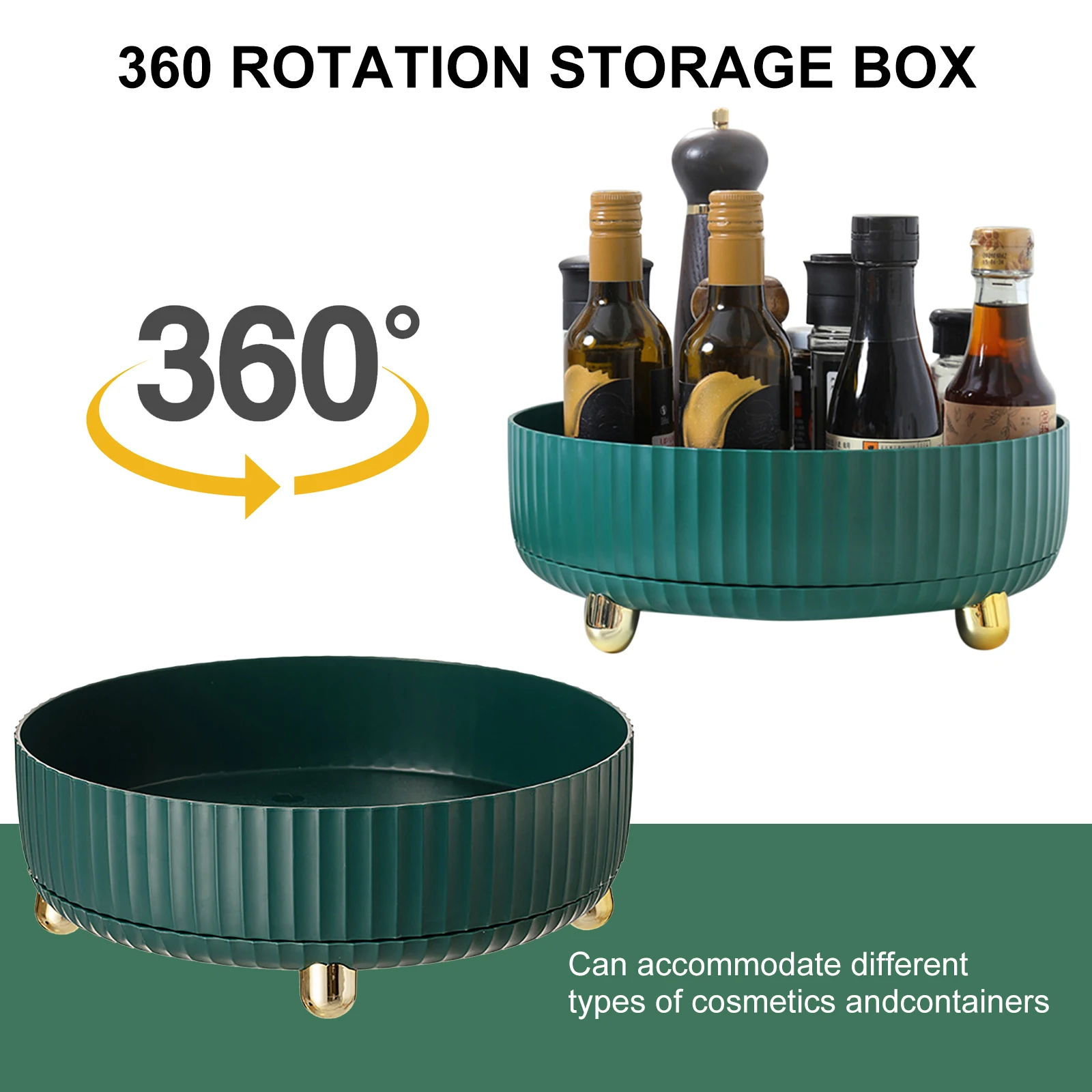 360 Rotation Non-Skid Spice Rack Pantry Cabinet Turntable Storage Bin Rolling Tray for Kitchen Seasoning Storage Organizer