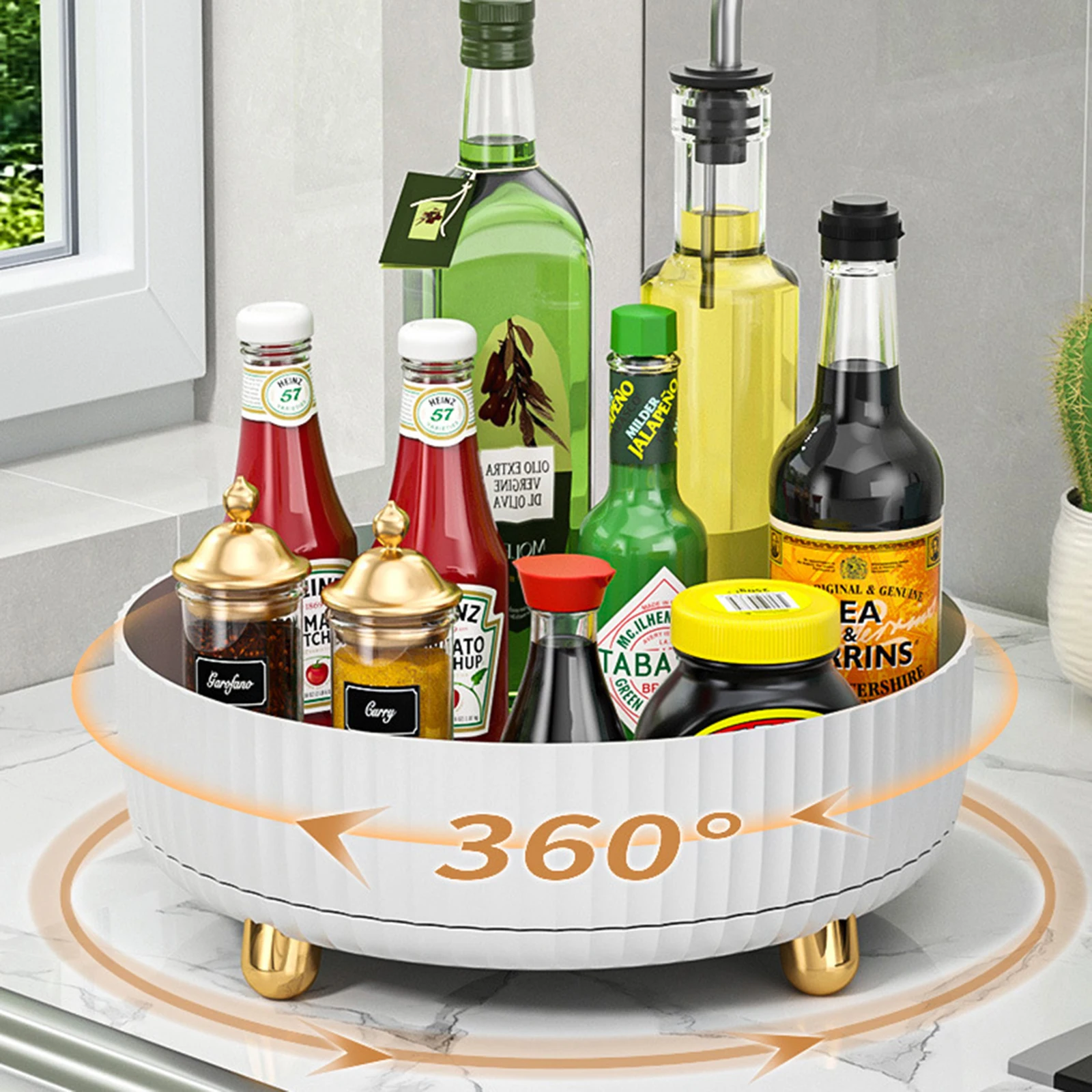 360 Rotation Non-Skid Spice Rack Pantry Cabinet Turntable Storage Bin Rolling Tray for Kitchen Seasoning Storage Organizer