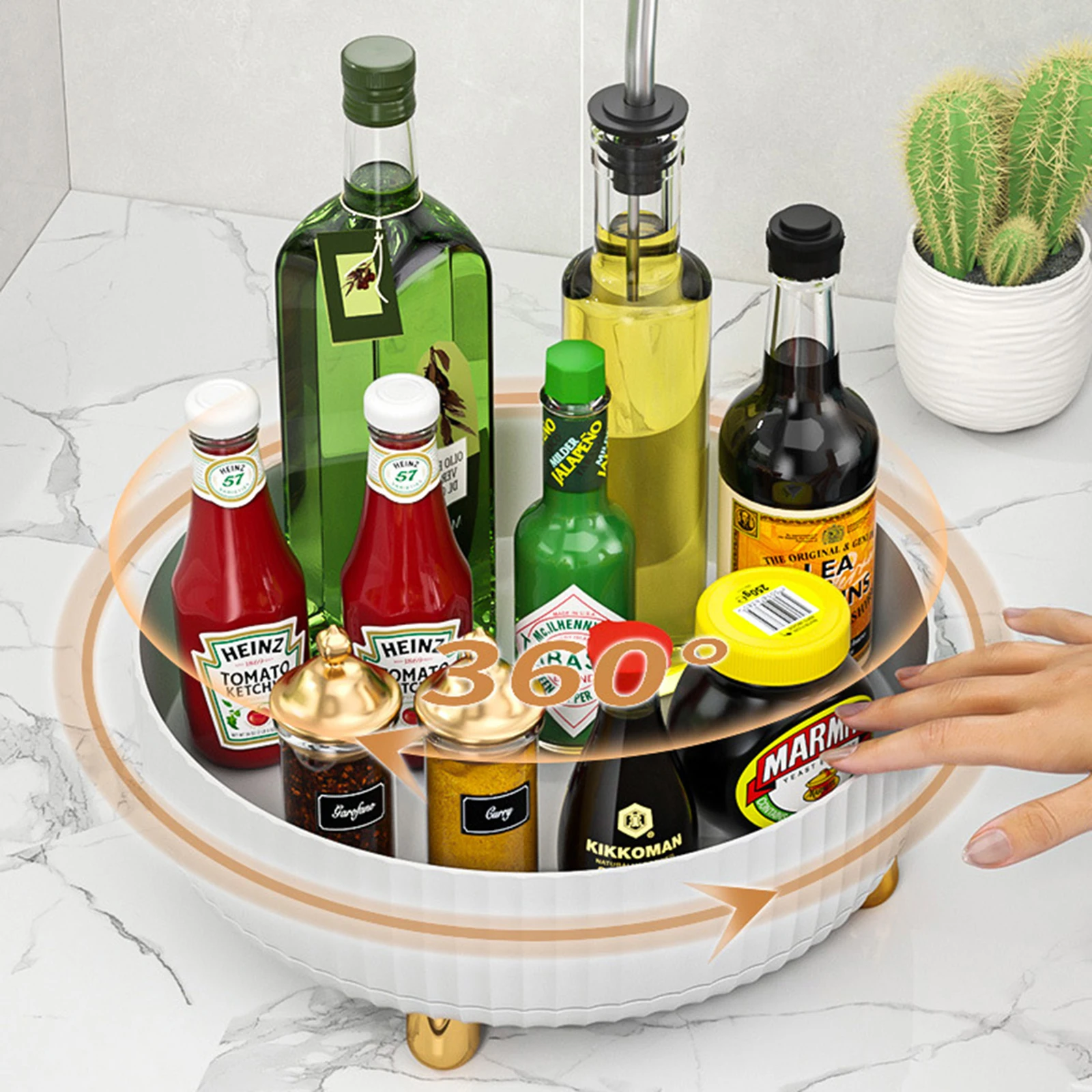 360 Rotation Non-Skid Spice Rack Pantry Cabinet Turntable Storage Bin Rolling Tray for Kitchen Seasoning Storage Organizer