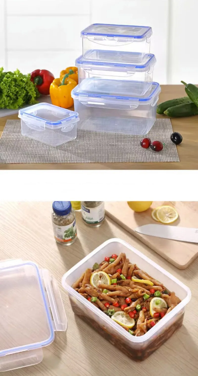 Kitchen Refrigerator Sealed Rectangular Refrigerator Storage Box with Lid Plastic Crisper Microwave-heated Lunch Box Storage Box