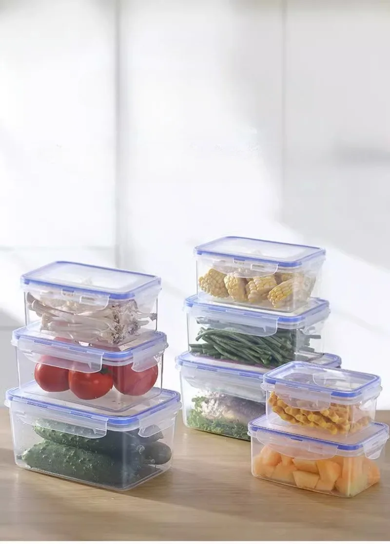 Kitchen Refrigerator Sealed Rectangular Refrigerator Storage Box with Lid Plastic Crisper Microwave-heated Lunch Box Storage Box