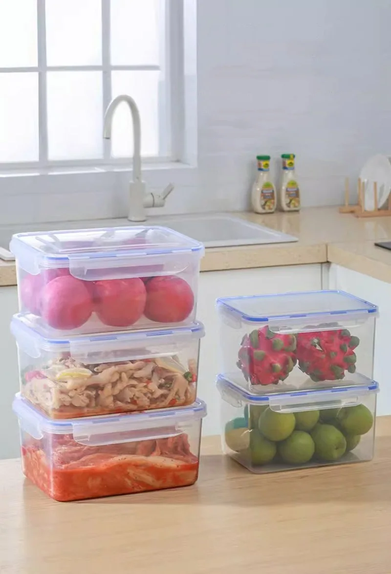 Kitchen Refrigerator Sealed Rectangular Refrigerator Storage Box with Lid Plastic Crisper Microwave-heated Lunch Box Storage Box