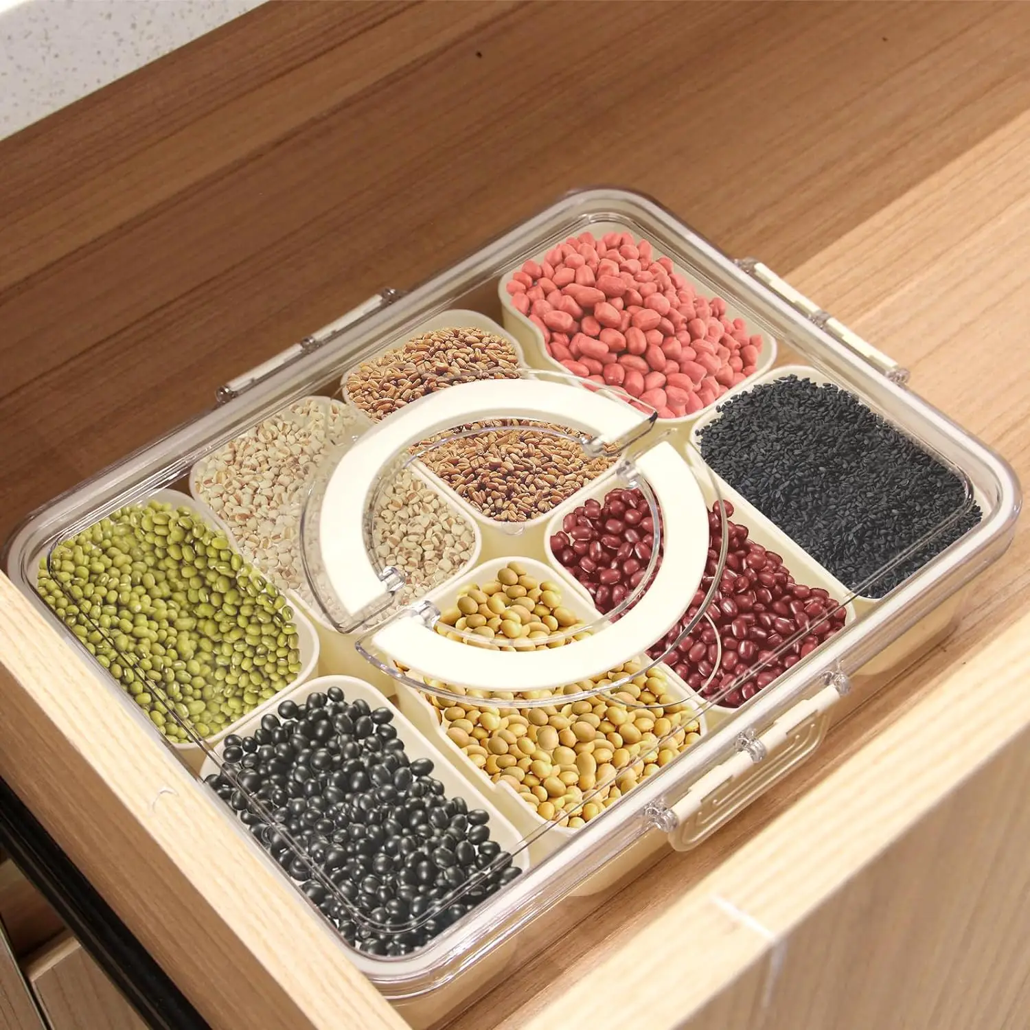 8 Grids Divided Serving Tray Storage Box Kitchen Portable Sub-format Seasoning Separator Box Fresh-keeping Snack Fruits Food Box