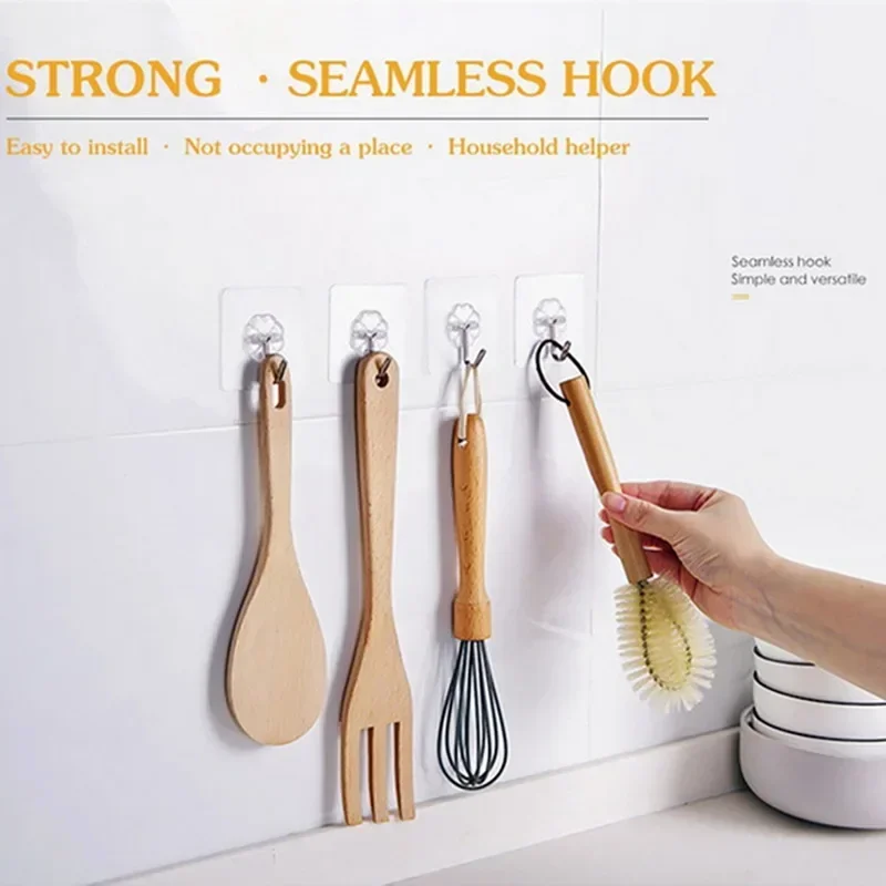 1-20Pcs Bathroom Hook Transparent Wall Hooks Hangers Self Adhesive Door Wall Hangers Hooks for Key Bag Kitchen Bath Accessories