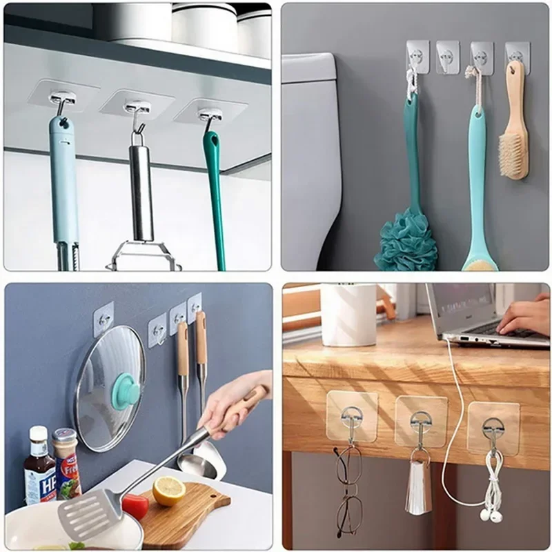 1-20Pcs Bathroom Hook Transparent Wall Hooks Hangers Self Adhesive Door Wall Hangers Hooks for Key Bag Kitchen Bath Accessories