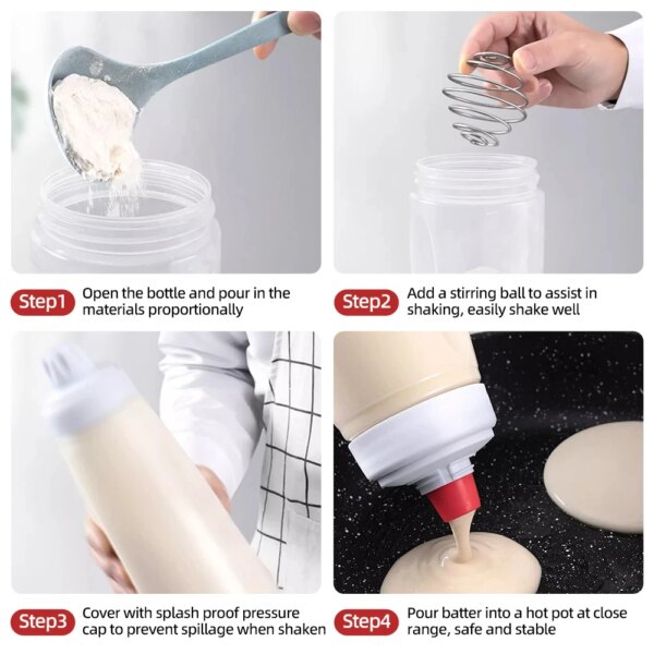 Pancake Batter Bottle Battler Mixer With Blender Ball Wire Whisk For Restaurant Baking Pancakes Cupcakes Muffins Crepes And More - Image 5