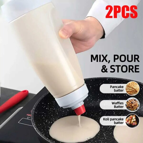 Pancake Batter Bottle Battler Mixer With Blender Ball Wire Whisk For Restaurant Baking Pancakes Cupcakes Muffins Crepes And More