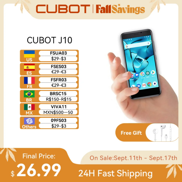 Cubot Android 11 Smartphone J10 4-Inch Screen MINI Mobile Phones 32GB ROM Dual SIM 3G Face ID 2350mAh 5MP Celular Smart Phone