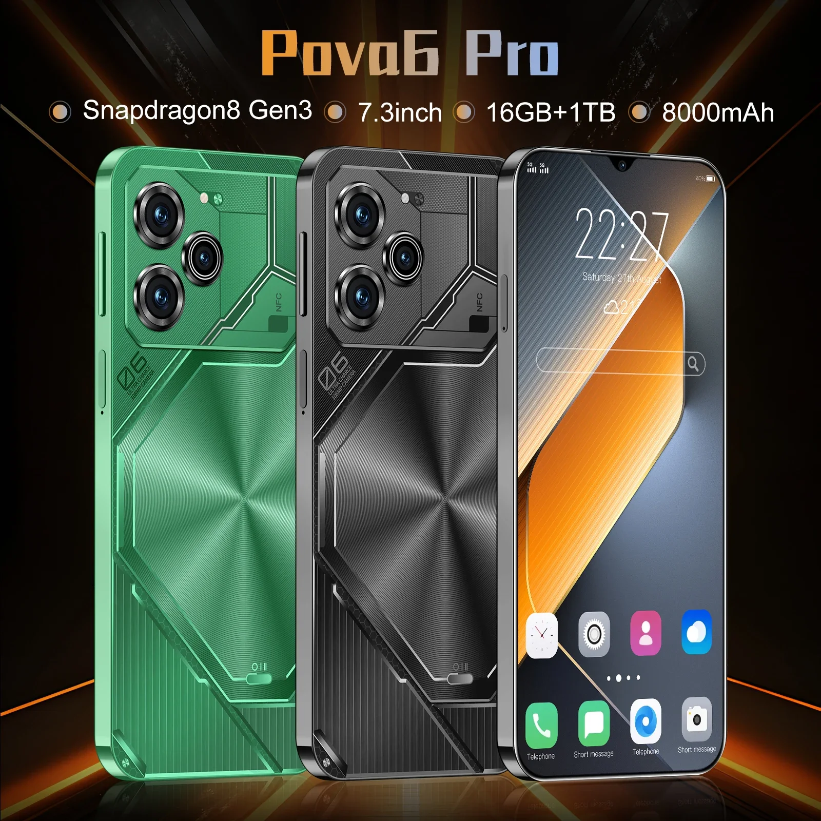 Smartphone Pova 6 Pro unlocked HD Screen maximum memory 22GB+2TB 5G Dual Sim Celulares Android14 Unlocked 8000mAh Cell celular