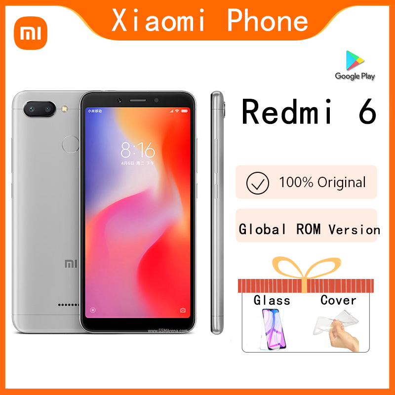 Original Xiaomi Redmi 6 4GB 64GB 13000mAh 6.6 inch celular googleplay Fingerprint Octa-core Global Rom 4G Smartphone